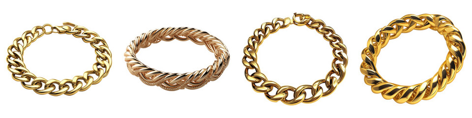 Obraz premium Gold bracelet isolated on transparent background, Set of