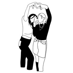 Cute friendship pose silhouette