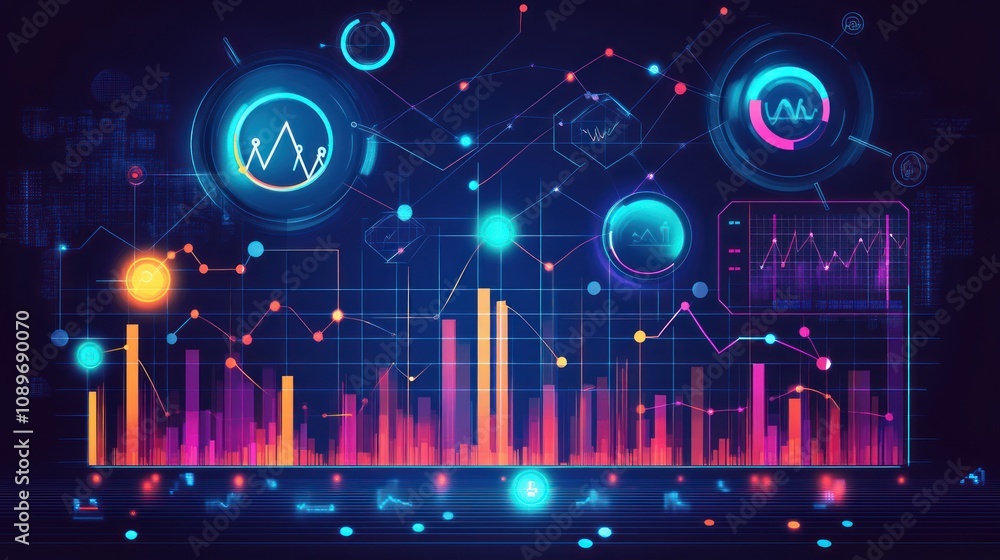 Poster Abstract Digital Data Visualization Showing Financial Charts And Graphs