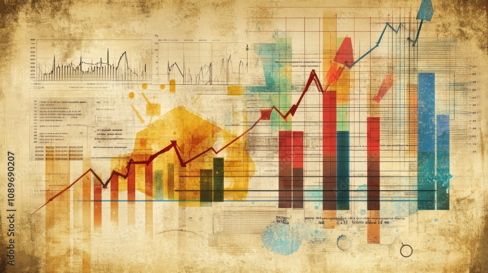 Aufkleber abstract collage showing financial growth charts and data