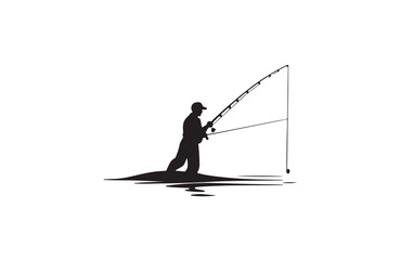 Fototapeta premium Fishing silhouette vector outline art illustration logo design