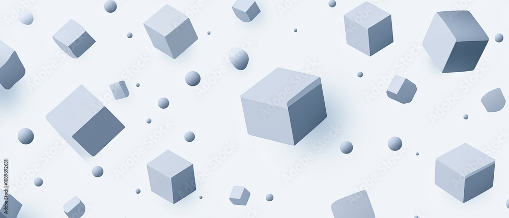 Poster Abstract background with floating cubes and spheres.
