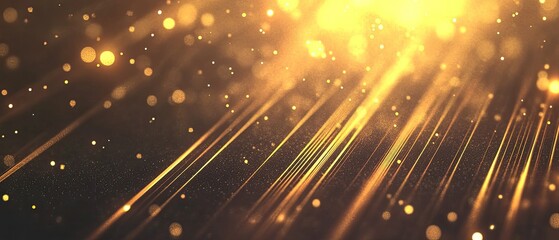 Golden rays and bokeh lights on dark background.