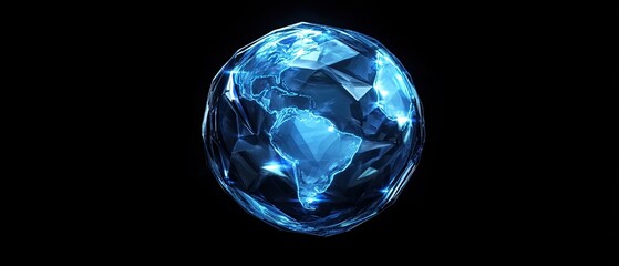Fototapeta premium Abstract glowing blue polygonal Earth globe.