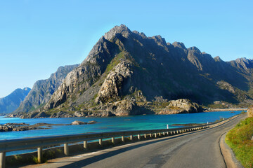 Norway Senja island scenic road in the mountains