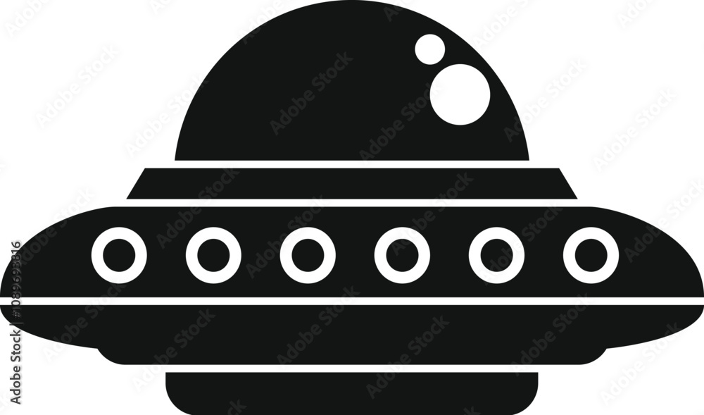 Poster simple ufo with round windows flying in space