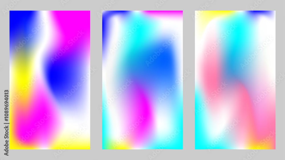 Poster set of bright vibrant summer vertical gradient backgrounds with soft transitions for your design tem