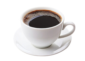 Fototapeta premium Freshly brewed coffee in a white cup, isolated on transparent cutout background