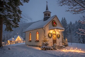 Happy Christmas Day Background Design - Festive Holiday Decorations with Snow and Lights