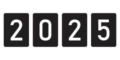 Happy New Year 2025 Typography. Hand drawn modern vector calligraphy with brush stroke. Simple inscription with swashes wavy lettering text. 1 January New Year Eve greeting card and Social Media Cover