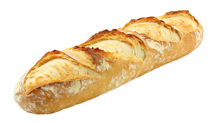 Golden crispy French baguette, isolated on transparent cutout background