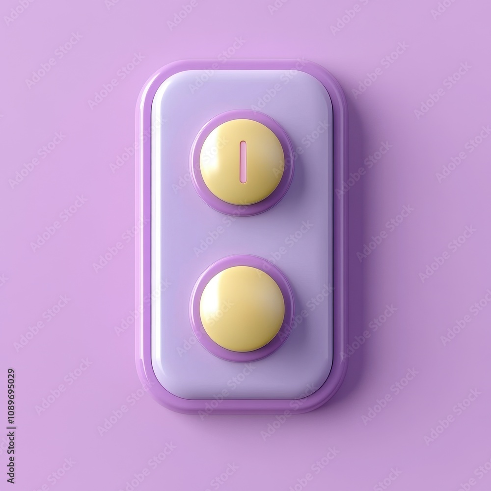 Poster minimalist purple and yellow control buttons on a simple background