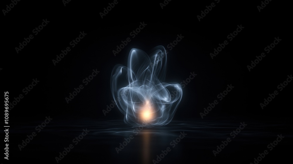 Poster a glowing object with a yellow light is floating in the air