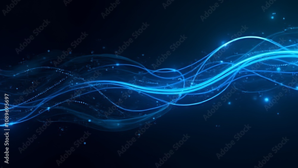 Aufkleber A futuristic abstract background features a blue tech design with shiny modern lines and geometric shapes on a black surface in a wavy pattern.