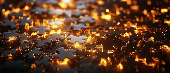 Naklejka premium Glowing puzzle pieces in dark liquid.