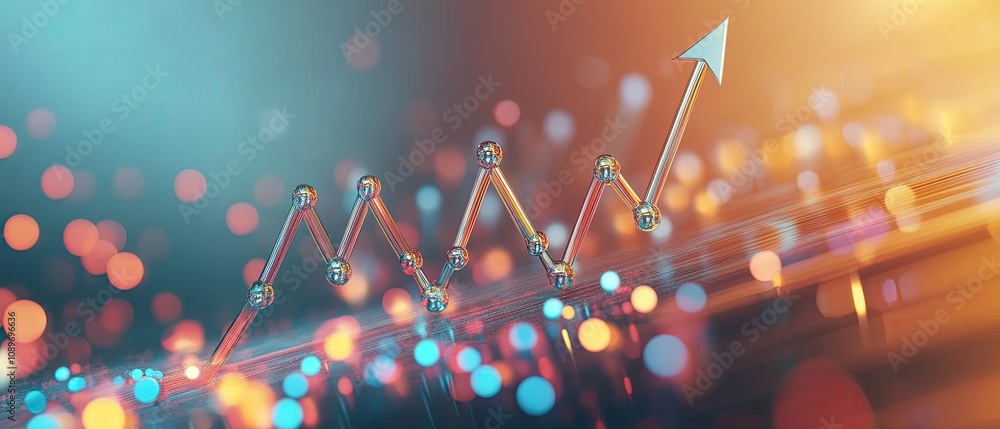Poster upward trending graph with bokeh lights.