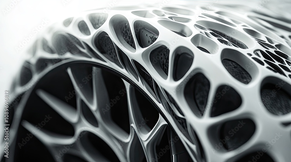 Poster abstract grayscale close-up of a 3d-printed lattice structure.
