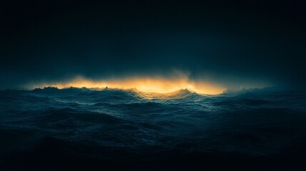 Fototapeta premium Dark ocean waves with glowing light.