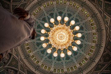 Chandelier in the Grand Sultan Qaboos Mosque in Muscat, Oman, is a breathtaking example of Islamic architecture