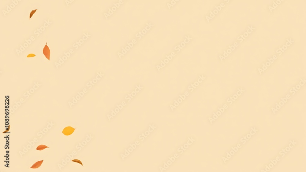 Poster Beige and brown autumn leaves fall on a solid background in a minimalist design with simple colours.