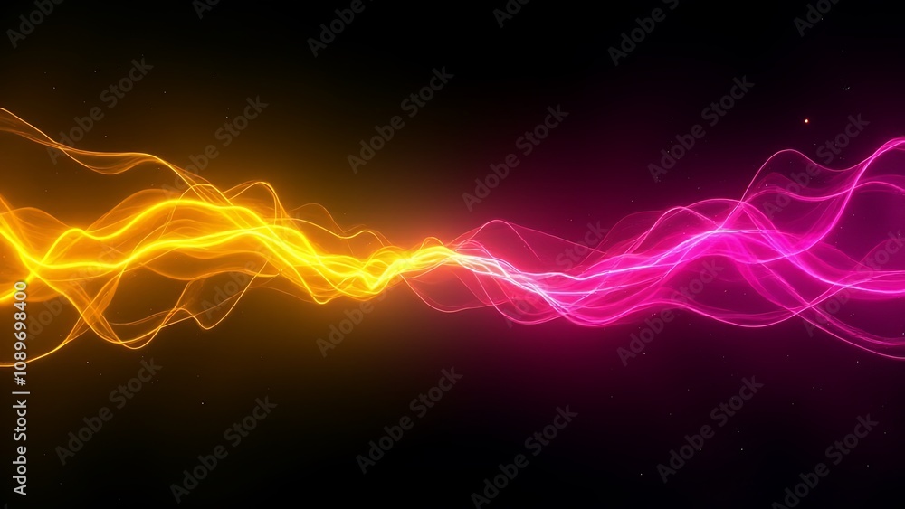 Aufkleber Bright neon colors in yellow and magenta create a dynamic and energetic visual effect against a dark black background always.