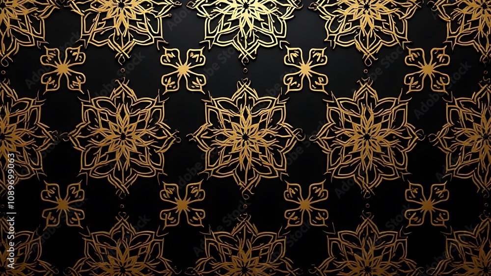 Poster e and gold islamic geometric pattern features ornate design on dark background suitable for luxury o