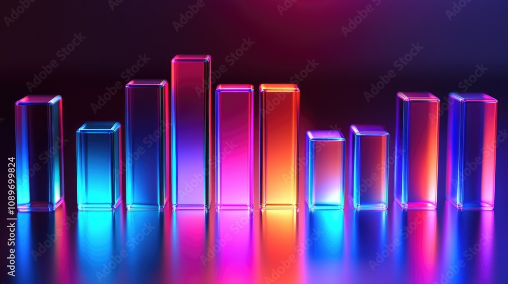 Poster abstract 3d neon bars displaying vibrant light reflections and gradients in a digital background per