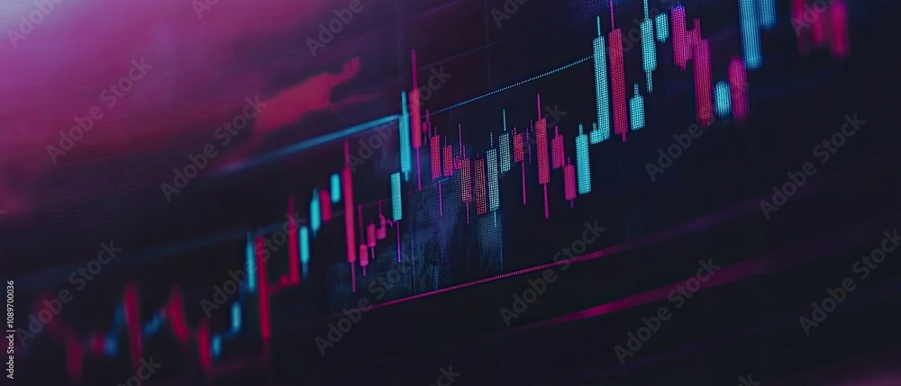 Poster abstract financial data chart with candlestick patterns showing market trends.