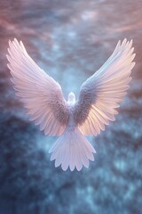 Fototapeta premium Celestial envoy, radiant wings and luminous presence, serene sanctuary, digital artwork.