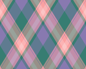 Argyle pattern of geometric rhombus. Harlequin check wallpaper design. Classic diamond shaped textile material for web background, print fabric clothing, sweater, wrapping paper, gift card, invitation