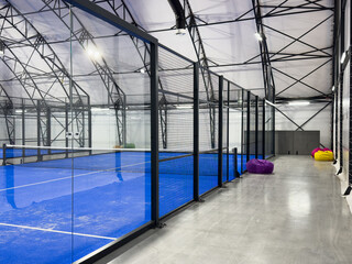  Paddle tennis blue court without people 