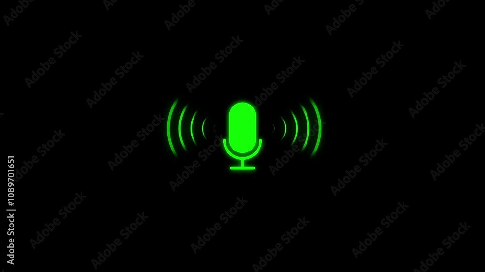 Poster voice recording podcast mic microphone button icon animation. audio microphone icon animation