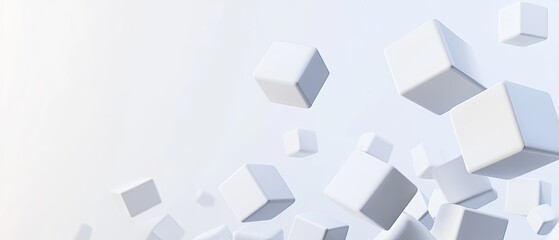Obraz premium Abstract white cubes floating in space, minimalist 3D render.