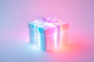Obraz premium Clean outline of a gift box with ribbons glowing softly on a pastel gradient
