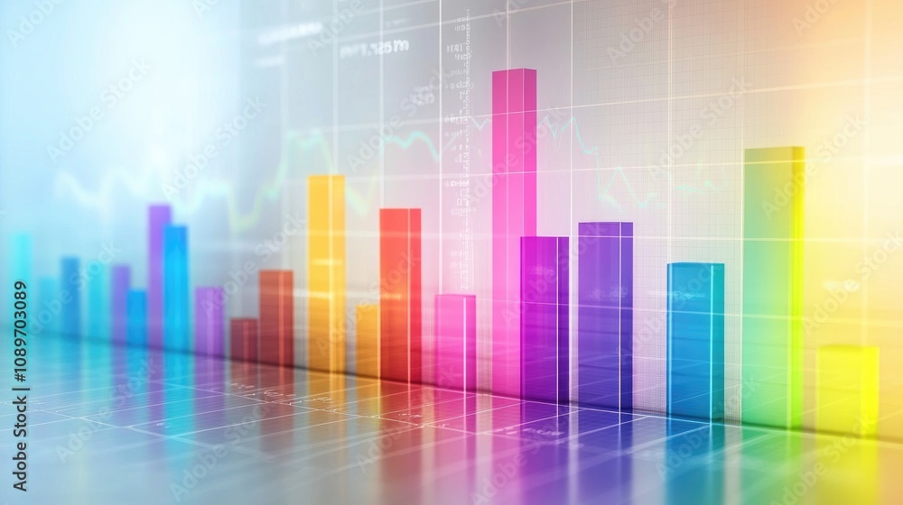 Poster colorful bar graphs and data visualization elements for business analytics and financial reports in 