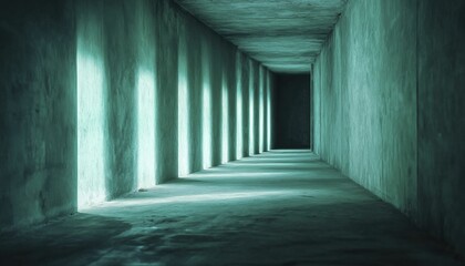 Obraz premium Hidden portals glowing in abandoned building, eerie ambiance, dim lighting casting long shadows