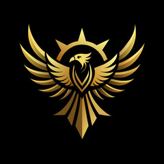 Black and Golden Aura Eagle Logo, Elegant Club Branding with Radiating Luxury and Refinement