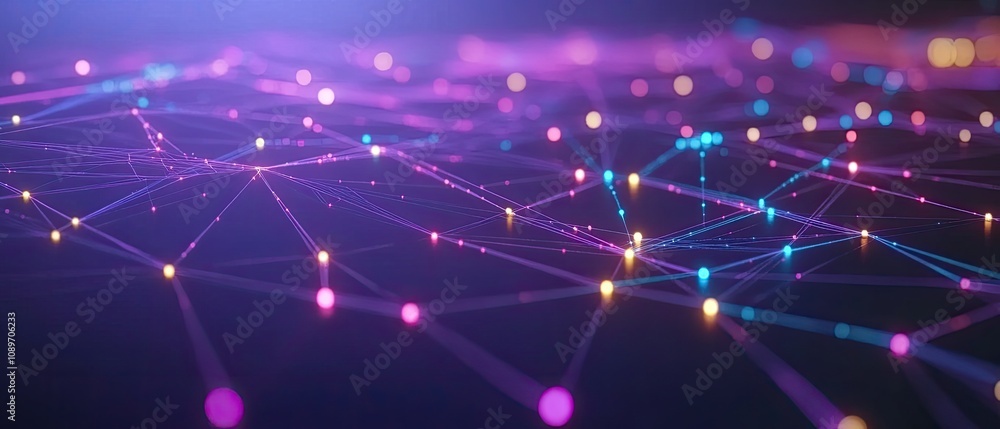 Poster abstract network connection. glowing lines and nodes.