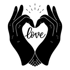 Elegant Heart Shape Hand Gesture Line Art Vector Illustration