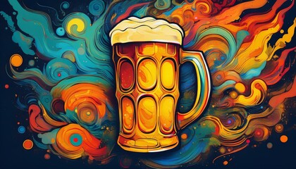A beer with foam drink abstract colorful 