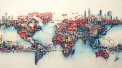 Fototapeta premium Complex Global Supply Chains Linking Manufacturers, Suppliers, and Distributors: A Conceptual View of International Trade Networks