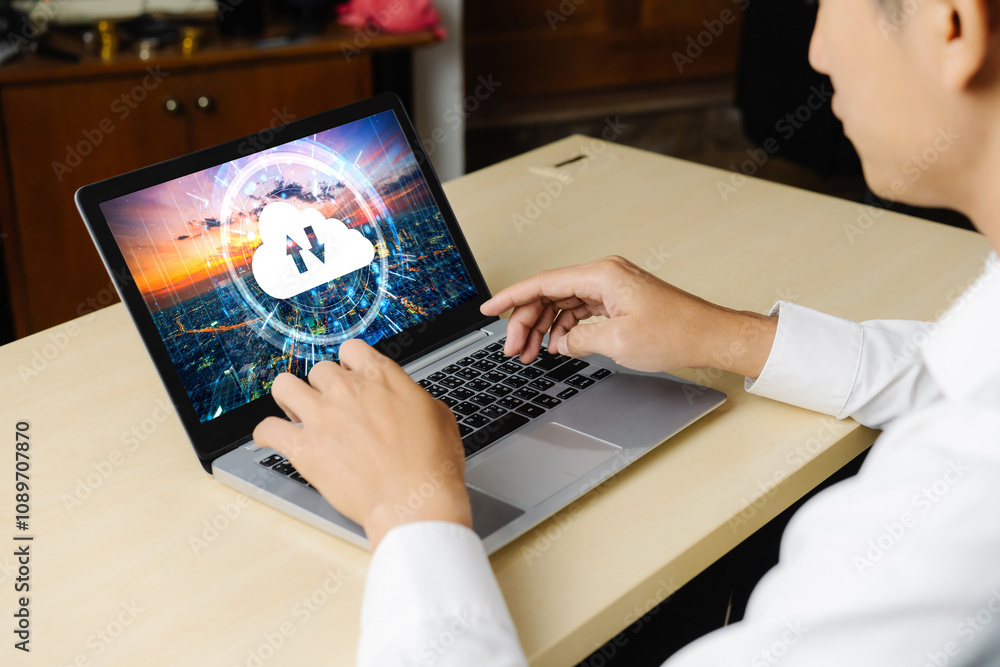 Poster cloud computing software for modish remote work and personal data storage
