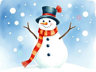 Festive Snowman with Snowy Background  
