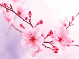 Obraz premium Pink Cherry Blossoms on Branch in Spring 