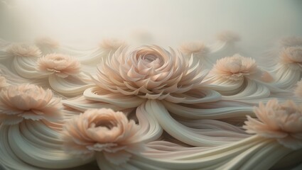 Obraz premium whimsical floral background with swirling waves and misty pastel tones