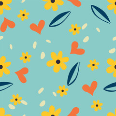 Obraz premium Multicolor tone solid abstract small chrysanthemum flower and big hibiscus with dark tosca color background, all over illustration digital image