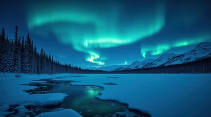 Breathtaking Northern Lights over snowy landscape