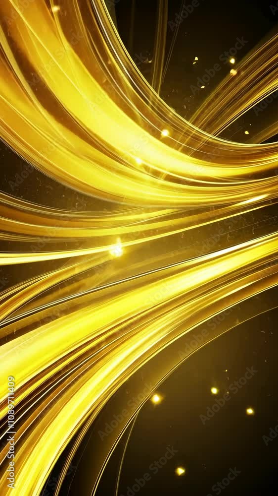 Poster golden light streaks curve and flow across a dark background
