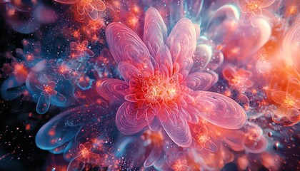 Glowing pink particles background, dreamy digital art