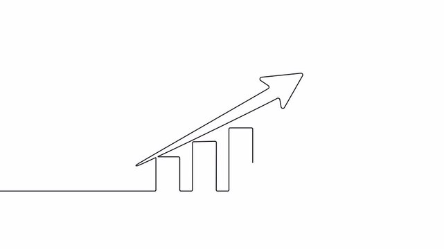 Video. Diagram with arrow drawn with one continuous line. Positive percentage histogram in single line pore style Business Growth Concept. Animation on white background 4K.